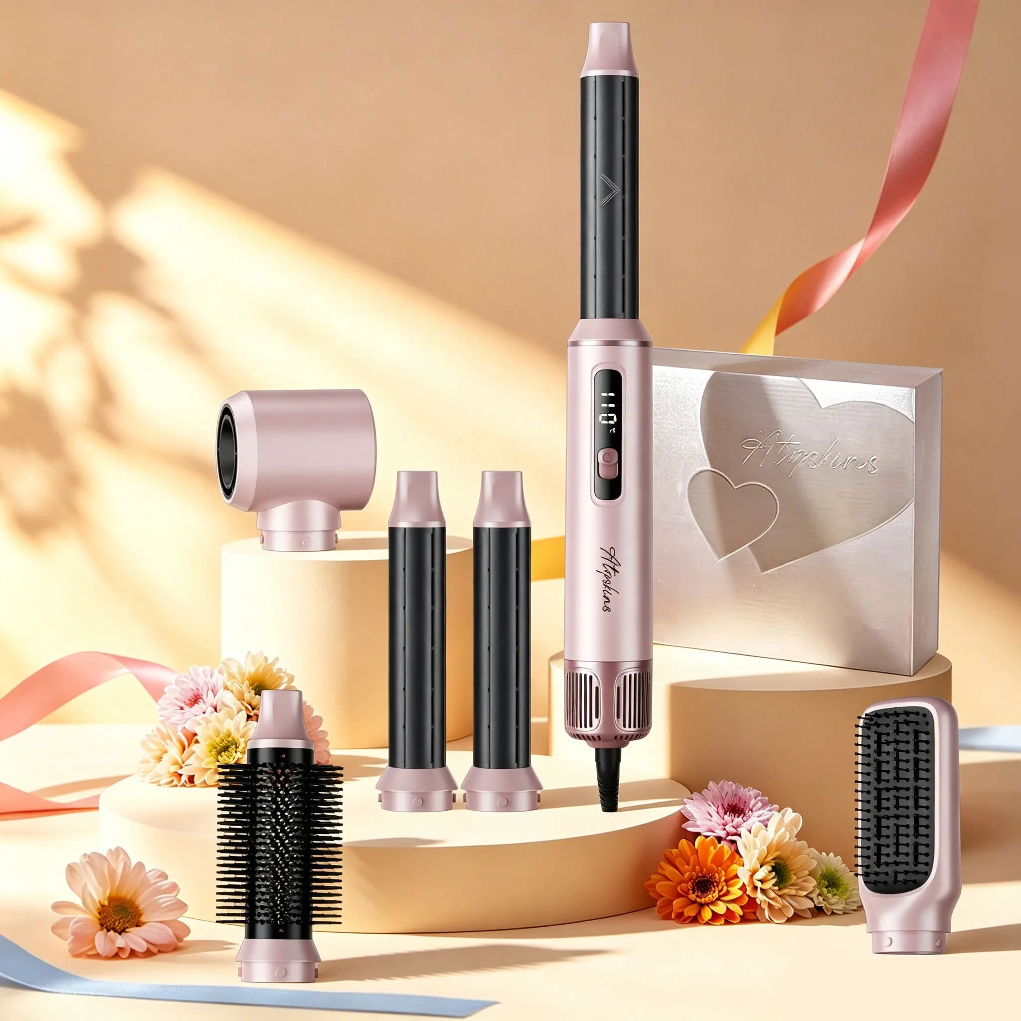 5-in-1 Hot Air Styler Hair Dryer Curling Iron Straightener Comb Volumizer Brush Negative Ionic Fast Drying Styling Tools
