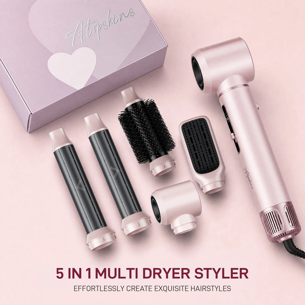 5-in-1 Hot Air Styler Hair Dryer Curling Iron Straightener Comb Volumizer Brush Negative Ionic Fast Drying Styling Tools