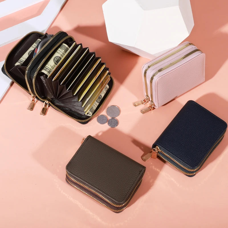 Women Zipper Short Style Purse LycheePattern Fashion Large Capacity Multi CaroSlot Coin Purse with Zipper