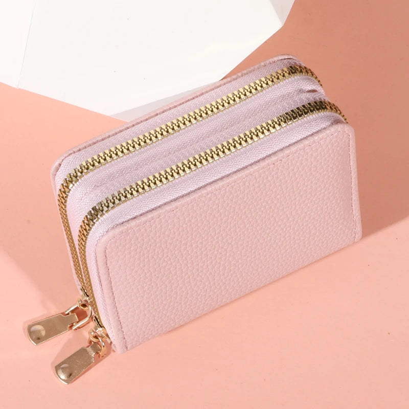 Women Zipper Short Style Purse LycheePattern Fashion Large Capacity Multi CaroSlot Coin Purse with Zipper