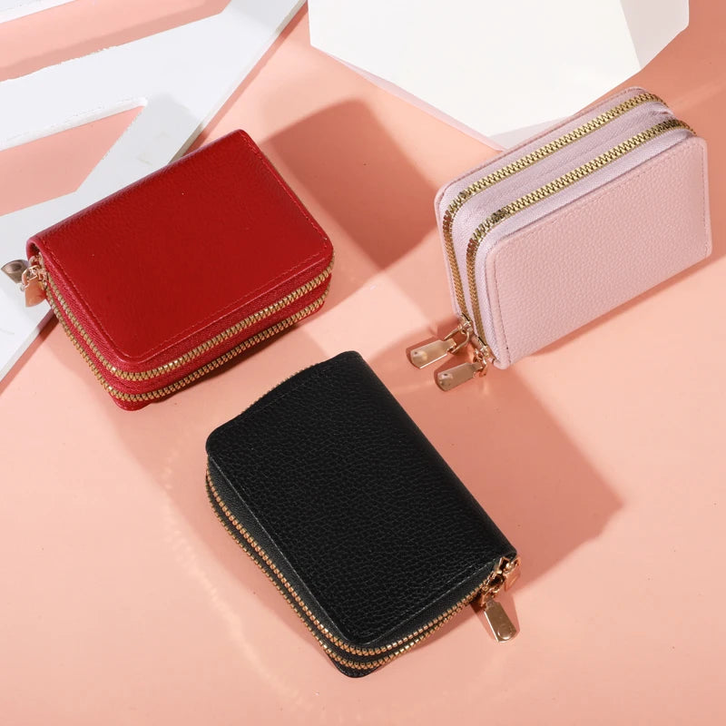 Women Zipper Short Style Purse LycheePattern Fashion Large Capacity Multi CaroSlot Coin Purse with Zipper