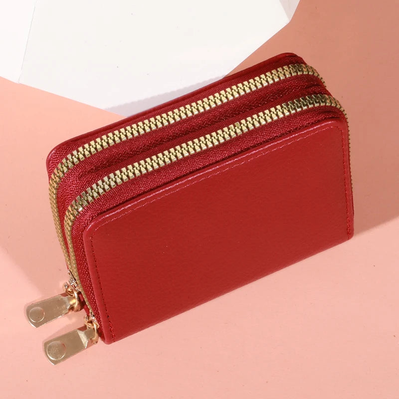 Women Zipper Short Style Purse LycheePattern Fashion Large Capacity Multi CaroSlot Coin Purse with Zipper