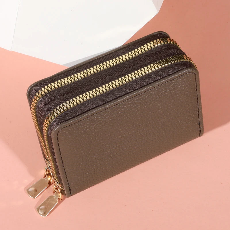 Women Zipper Short Style Purse LycheePattern Fashion Large Capacity Multi CaroSlot Coin Purse with Zipper
