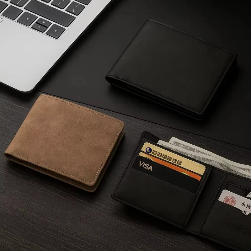 Fashionable Large-Capacity PU Leather Wallet for Men Folding Money Bag Lightweight Short Purse with Multi-Card Slots