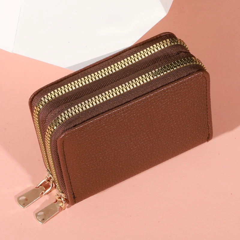 Women Zipper Short Style Purse LycheePattern Fashion Large Capacity Multi CaroSlot Coin Purse with Zipper